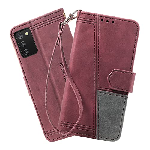 DENDICO Hülle für Galaxy A03S, PU Leder Handyhülle Stoßfest Klapphülle, Magnetverschluss Brieftasche Schutzhülle für Samsung Galaxy A03S, Weinrot von DENDICO