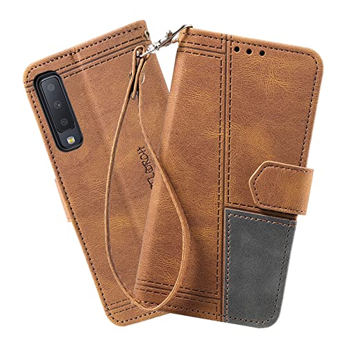 DENDICO Hülle für Galaxy A7 2018, PU Leder Handyhülle Stoßfest Klapphülle, Magnetverschluss Brieftasche Schutzhülle für Samsung Galaxy A7 2018, Braun von DENDICO