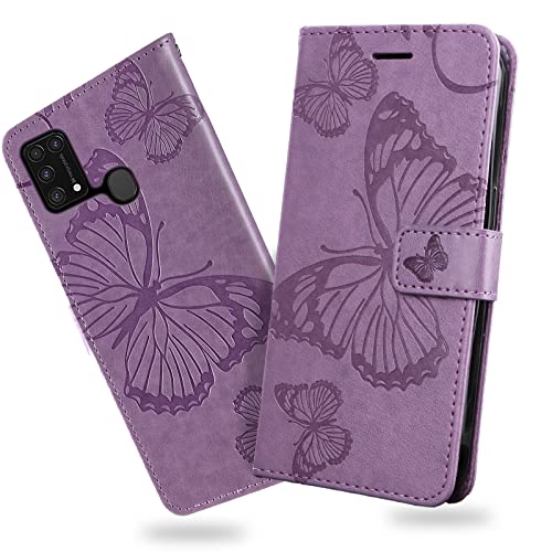 DENDICO Hülle für Galaxy M31, PU Leder Magnetverschluss Flip Handyhülle Schutzhülle mit Standfunktion und Kartenfach für Samsung Galaxy M31, Violett von DENDICO