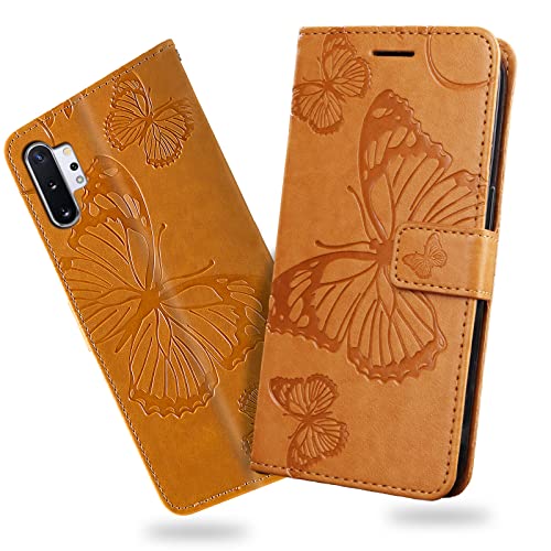 DENDICO Hülle für Galaxy Note 10 Plus/Galaxy Note 10 Plus 5G, PU Leder Magnetverschluss Flip Handyhülle Schutzhülle mit Standfunktion und Kartenfach für Samsung Galaxy Note 10 Plus, Gelb von DENDICO