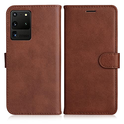 DENDICO Hülle für Galaxy S20 Ultra, PU Leder Brieftasche Handyhülle, Flip Tasche TPU Schutzhülle mit Kartenfach für Samsung Galaxy S20 Ultra, Braun von DENDICO