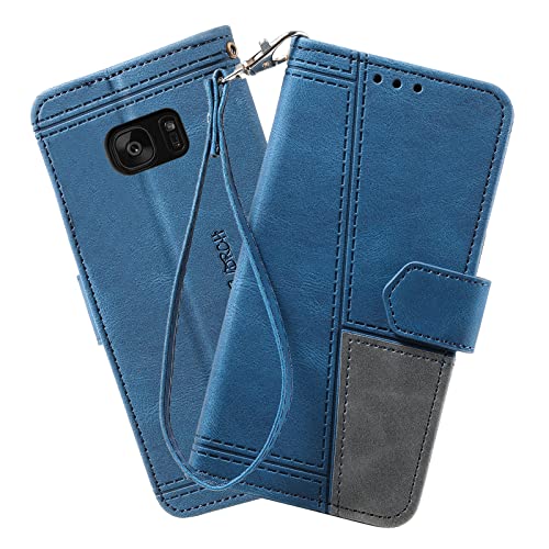 DENDICO Hülle für Galaxy S7 Edge, PU Leder Handyhülle Stoßfest Klapphülle, Magnetverschluss Brieftasche Schutzhülle für Samsung Galaxy S7 Edge, Blau von DENDICO