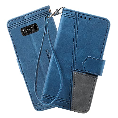 DENDICO Hülle für Galaxy S8 Plus, PU Leder Handyhülle Stoßfest Klapphülle, Magnetverschluss Brieftasche Schutzhülle für Samsung Galaxy S8 Plus, Blau von DENDICO