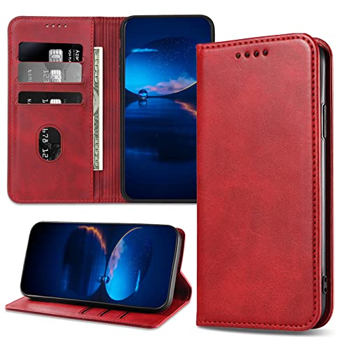 DENDICO Hülle für Huawei P30, PU Leder Handyhülle, Stoßfeste Klapphülle Schutzhülle Kompatibel mit Huawei P30, Rot von DENDICO