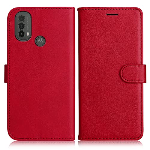 DENDICO Hülle für Moto E20 / Moto E30 / Moto E40, PU Leder Brieftasche Handyhülle, Flip Tasche TPU Schutzhülle mit Kartenfach für Moto E20 / Moto E30 / Moto E40, Rot von DENDICO