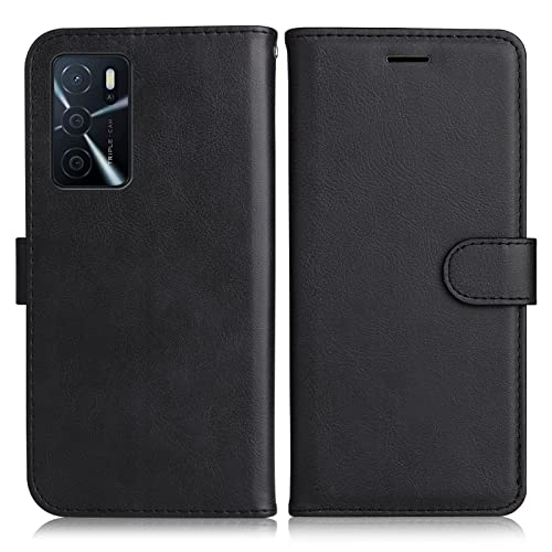 DENDICO Hülle für Oppo A16 4G / Oppo A16s / Oppo A54s, PU Leder Brieftasche Handyhülle, Flip Tasche TPU Schutzhülle mit Kartenfach für Oppo A16 4G / Oppo A16s / Oppo A54s, Schwarz von DENDICO