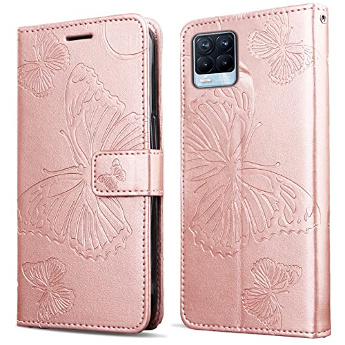 DENDICO Hülle für Oppo Realme 8 4G / Oppo Realme 8 Pro, PU Leder Magnetverschluss Flip Handyhülle Schutzhülle mit Standfunktion und Kartenfach für Oppo Realme 8 4G / Oppo Realme 8 Pro, Roségold von DENDICO