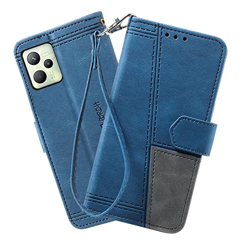 DENDICO Hülle für Oppo Realme C35 4G / Realme Narzo 50A Prime, PU Leder Handyhülle Stoßfest Klapphülle, Magnetverschluss Brieftasche Schutzhülle für Realme C35 4G / Realme Narzo 50A Prime, Blau von DENDICO