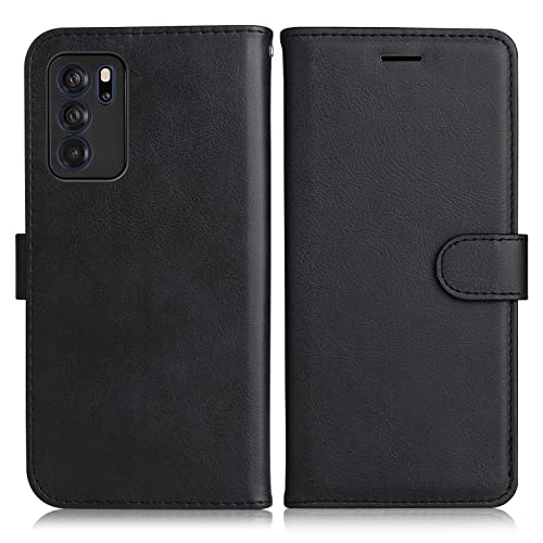 DENDICO Hülle für Oppo Reno 6 5G, PU Leder Brieftasche Handyhülle, Flip Tasche TPU Schutzhülle mit Kartenfach für Oppo Reno 6 5G, Schwarz von DENDICO