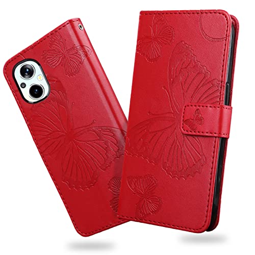 DENDICO Hülle für Oppo Reno 8 Lite 5G / Oppo A96 5G, PU Leder Magnetverschluss Flip Handyhülle Schutzhülle mit Standfunktion und Kartenfach für Oppo Reno 8 Lite 5G / Oppo Reno 7 Lite 5G, Rot von DENDICO