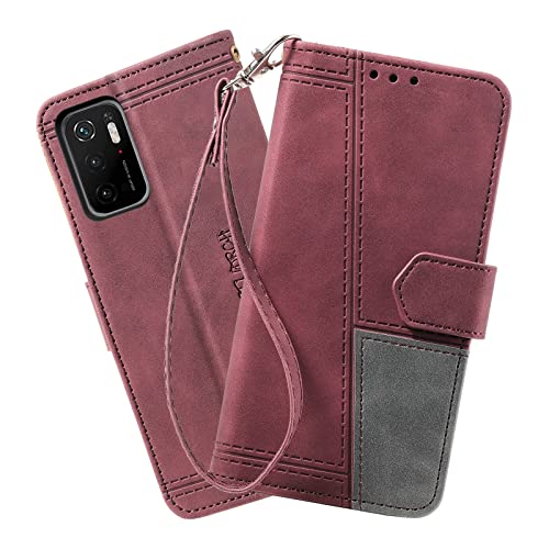 DENDICO Hülle für Redmi Note 10 5G / Xiaomi Poco M3 Pro 5G / Redmi Note 10T, PU Leder Handyhülle Stoßfest Klapphülle, Magnetverschluss Brieftasche Schutzhülle für Xiaomi Redmi Note 10 5G, Weinrot von DENDICO