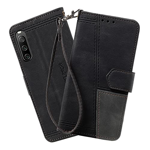 DENDICO Hülle für Sony Xperia 10 IV, PU Leder Handyhülle Stoßfest Klapphülle, Magnetverschluss Brieftasche Schutzhülle für Sony Xperia 10 IV, Schwarz von DENDICO