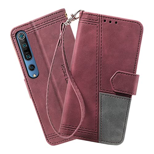 DENDICO Hülle für Xiaomi MI 10 / MI 10 Pro, PU Leder Handyhülle Stoßfest Klapphülle, Magnetverschluss Brieftasche Schutzhülle für Xiaomi MI 10 / MI 10 Pro, Weinrot von DENDICO