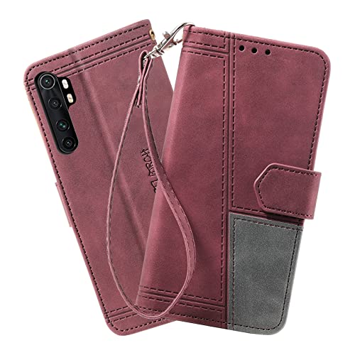 DENDICO Hülle für Xiaomi MI Note 10 Lite, PU Leder Handyhülle Stoßfest Klapphülle, Magnetverschluss Brieftasche Schutzhülle für Xiaomi MI Note 10 Lite, Weinrot von DENDICO