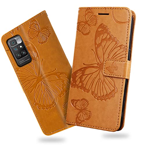 DENDICO Hülle für Xiaomi Redmi 10 4G / Redmi 10 Prime 4G, PU Leder Magnetverschluss Flip Handyhülle Schutzhülle mit Standfunktion und Kartenfach für Xiaomi Redmi 10 4G / Redmi 10 Prime 4G, Gelb von DENDICO