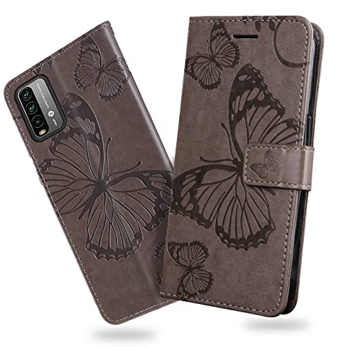 DENDICO Hülle für Xiaomi Redmi 9T / Xiaomi Poco M3, PU Leder Magnetverschluss Flip Handyhülle Schutzhülle mit Standfunktion und Kartenfach für Xiaomi Redmi 9T / Xiaomi Poco M3, Grau von DENDICO