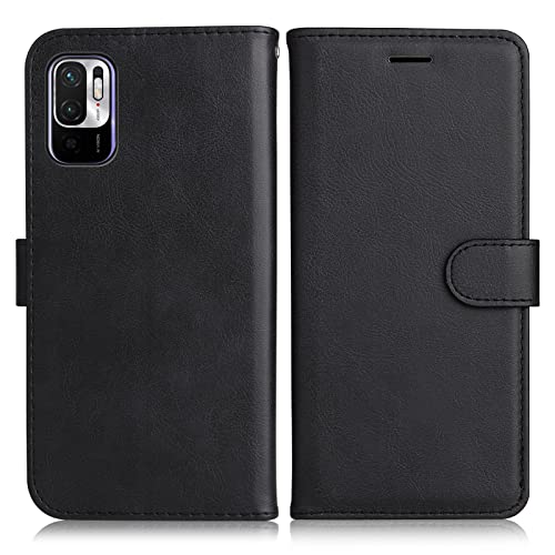 DENDICO Hülle für Xiaomi Redmi Note 10 5G / Xiaomi Poco M3 Pro 5G / Redmi Note 10T, PU Leder Brieftasche Handyhülle, Flip Tasche TPU Schutzhülle mit Kartenfach für Redmi Note 10 5G 5G, Schwarz von DENDICO