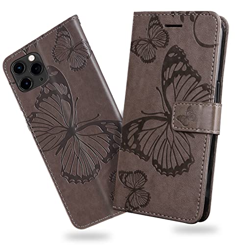 DENDICO Hülle für iPhone 11 Pro, PU Leder Magnetverschluss Flip Handyhülle Schutzhülle mit Standfunktion und Kartenfach für iPhone 11 Pro, Grau von DENDICO
