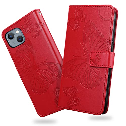 DENDICO Hülle für iPhone 13, PU Leder Magnetverschluss Flip Handyhülle Schutzhülle mit Standfunktion und Kartenfach für iPhone 13, Rot DENDICO Hülle für iPhone 13, PU Leder Magnetverschluss Flip Handyhülle Schutzhülle mit Standfunktion und Kartenfach für iPhone 13, Rot von DENDICO