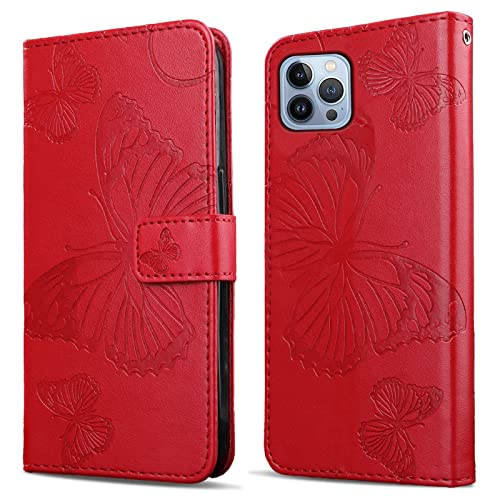 DENDICO Hülle für iPhone 13 Pro, PU Leder Magnetverschluss Flip Handyhülle Schutzhülle mit Standfunktion und Kartenfach für iPhone 13 Pro, Rot DENDICO Hülle für iPhone 13 Pro, PU Leder Magnetverschluss Flip Handyhülle Schutzhülle mit Standfunktion und Kartenfach für iPhone 13 Pro, Rot von DENDICO