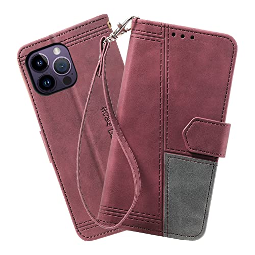 DENDICO Hülle für iPhone 14 Pro, PU Leder Handyhülle Stoßfest Klapphülle, Magnetverschluss Brieftasche Schutzhülle für iPhone 14 Pro, Weinrot DENDICO Hülle für iPhone 14 Pro, PU Leder Handyhülle Stoßfest Klapphülle, Magnetverschluss Brieftasche Schutzhülle für iPhone 14 Pro, Weinrot von DENDICO