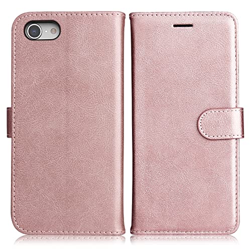 DENDICO Hülle für iPhone SE 2022 / iPhone SE 2020 / iPhone 8 / iPhone 7, PU Leder Brieftasche Handyhülle, Flip Tasche TPU Schutzhülle mit Kartenfach für iPhone SE 2022 / SE 2020/8 / 7, Rosa von DENDICO