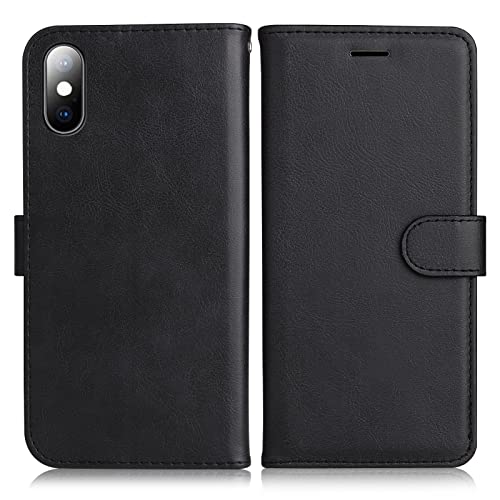 DENDICO Hülle für iPhone X/iPhone XS, PU Leder Brieftasche Handyhülle, Flip Tasche TPU Schutzhülle mit Kartenfach für iPhone X/iPhone XS, Schwarz von DENDICO