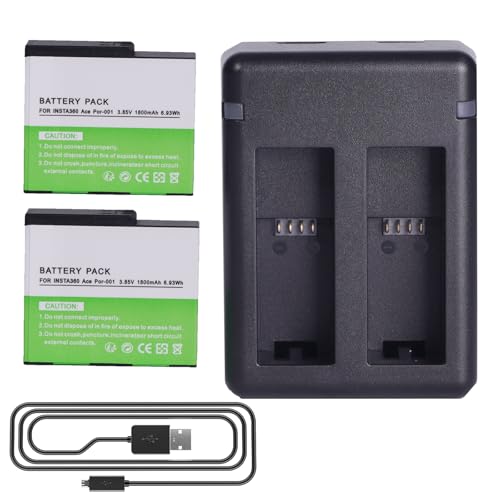2-Pack Insta 360 Ace Ersatz Akku 1800mAh und USB Ladegerät Kompatibel mit insta360 Ace/Ace Pro/Ace Pro 2 Kamera von DENEEPR