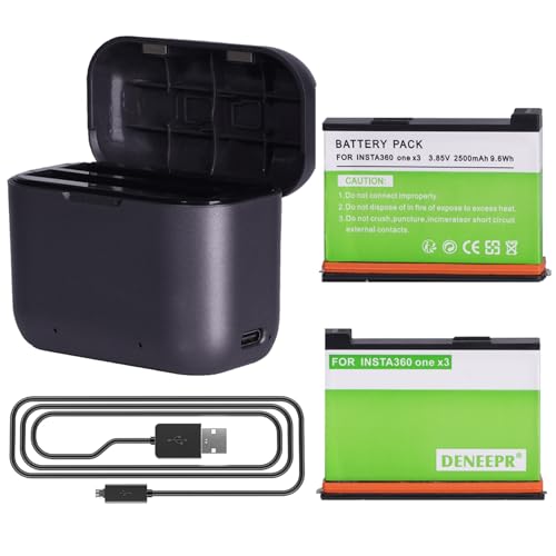 2PCS 2500mAh LI-ion Batterie Insta360 X3 Wasserdicht Aufrüsten Akku und Ladegerät kompatibel mit Insta 360 X3, Insta 360 ONE X3 Batterie Action Kamera von DENEEPR
