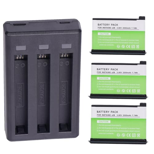 2X DENEEPR Batterie 2000mAh Insta-360 ONE X2 Akku Ladegerät für Insta-360 ONE X2 und USB 3-Kanal-Ladestation kompatibel mit Insta-360 ONE X2 von DENEEPR