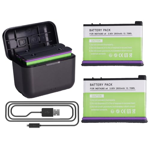 2 Stück 2800mAh Insta360 X4 Batterien, Ersatz Batterien mit Ladegerät,Hochleistung-Li-Ion Akku, 2 Kanal USB C ladegerät,Kompatibel mit Insta360 X4 Action Kamera Zubehör mit Misro SD Kartensteckplätzen von DENEEPR