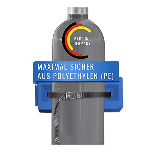 DENIOS® Gasflaschenhalter Made in Germany I Gasflaschenhalterung universal I Maximale Sicherheit I Gasflaschen-Wandhalter I Gasflaschensicherung 140-320 mm I Gasflaschenlagerung mit Zurrband von DENIOS