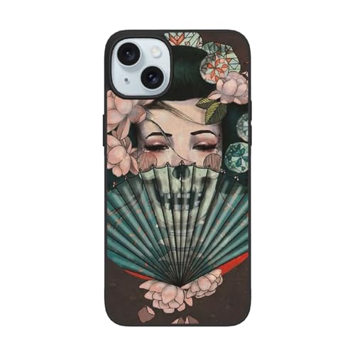 DENMER Japanische Geisha iPhone 15 PC Hülle – Premium TPU + PC Material – Ultimativer Anti-Fall-Schutz für iPhone 15 und iPhone 15 Plus von DENMER