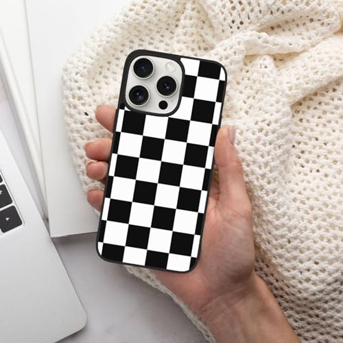 DENMER Schwarz-weiß karierte iPhone 15 Hülle – Premium TPU + PC Material – ultimativer Anti-Fall-Schutz für iPhone 15 Pro und iPhone 15 Pro Max von DENMER