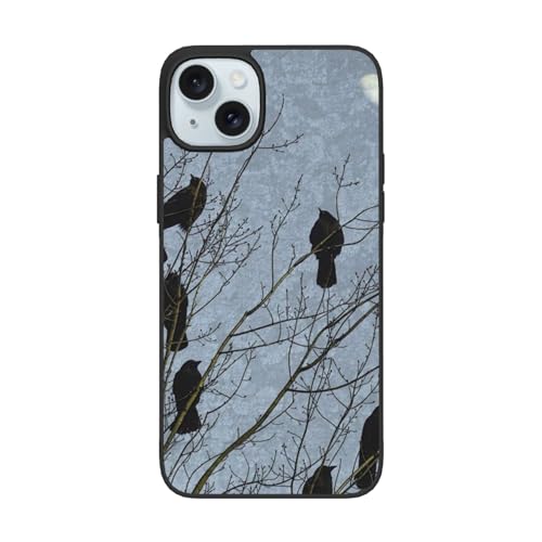 DENMER Schwarze Krähe Vögel iPhone 15 PC Hülle – Premium TPU + PC Material – Ultimativer Anti-Fall-Schutz für iPhone 15 und iPhone 15 Plus von DENMER
