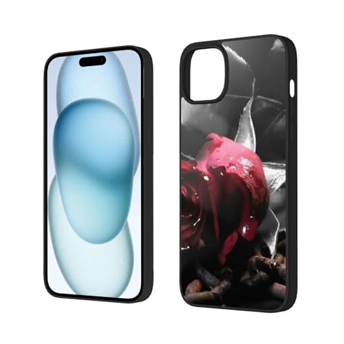 Schutzhülle für iPhone 15, Gothic-Stil, schwarze Rosen, weiches Glas, Fallschutz, mit verbessertem doppellagigem TPU + Acryl-Hülle von DENMER