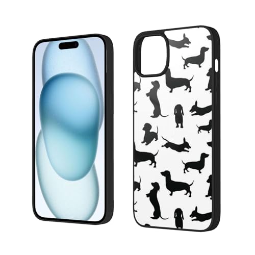 Schwarze Hunde Dackel Hund iPhone 15 Weiche Glashülle Anti-Drop Schutz mit verbessertem doppellagigem TPU + Acryl-Hülle von DENMER