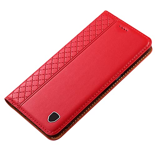 DENSUL Handyhülle für Samsung Galaxy S23/S23 Plus/S23 Ultra, Echtleder Hülle,Magnetisch Klapphülle Kartenfach Ledertasche,Rot,S23 Ultra von DENSUL