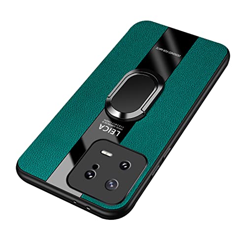 DENSUL Hülle für Xiaomi 13/13 Pro, Litschi-Muster PU-Leder Handyhülle Kameraschutz Stoßfeste Anti-Kratzschutz Schutzhülle mit Magnetisch Ring Halterung,Grün,13 von DENSUL