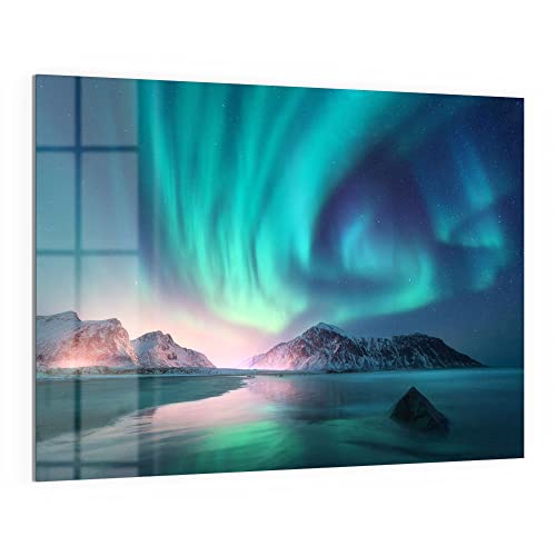 DEQORI Glas-Magnettafel | 120x90 cm groß | Motiv "Das Nordlicht der Lofoten" | Memo-Board aus Glas | Magnetboard inkl. Magnete, Stift & Tuch für Küche & Büro | Tafel magnetisch & beschreibbar von DEQORI