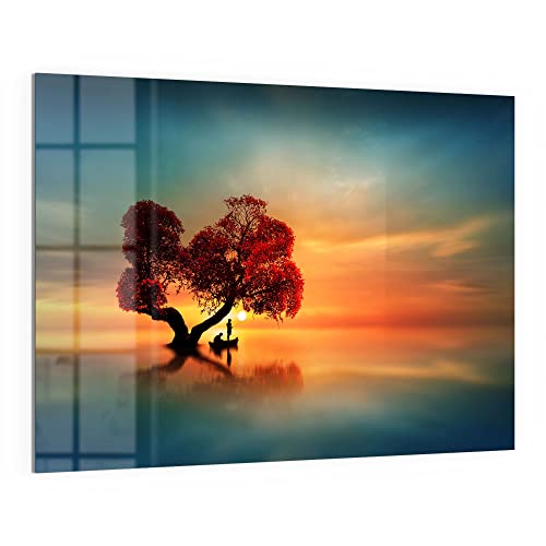 DEQORI Glas-Magnettafel | 120x90 cm groß | Motiv "Fischerboot unter Baum" | Memo-Board aus Glas | Magnetboard inkl. Magnete, Stift & Tuch für Küche & Büro | Tafel magnetisch & beschreibbar von DEQORI