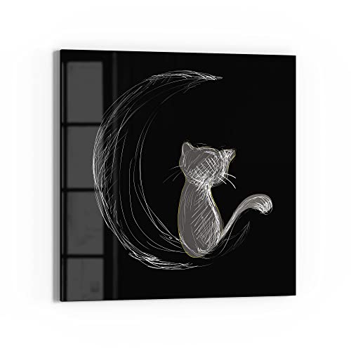 DEQORI Glas-Magnettafel | 30x30 cm groß | Motiv "Die Katze und der Mond" | Memo-Board aus Glas | Magnetboard inkl. Magnete, Stift & Tuch für Küche & Büro | Tafel magnetisch & beschreibbar von DEQORI