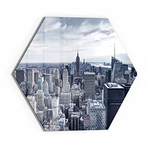 DEQORI Glas-Magnettafel | 40x34,5 cm groß | Motiv "Blaue Skyline New York" | Memo-Board aus Glas | Magnetboard inkl. Magnete, Stift & Tuch für Küche & Büro | Tafel magnetisch & beschreibbar von DEQORI