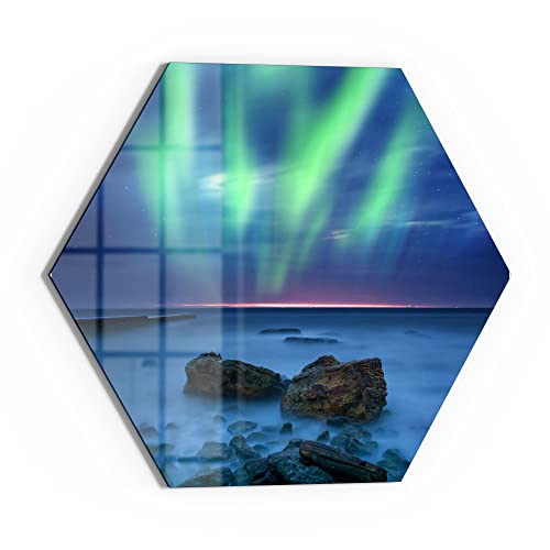 DEQORI Glas-Magnettafel | 40x34,5 cm groß | Motiv "Polarlicht über Felsküste" | Memo-Board aus Glas | Magnetboard inkl. Magnete, Stift & Tuch für Küche & Büro | Tafel magnetisch & beschreibbar von DEQORI