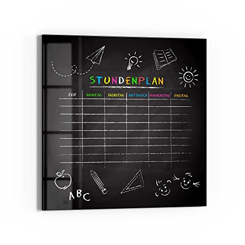 DEQORI Glas-Magnettafel | 50x50 cm groß | Motiv "Vorlage: Stundenplan" | Memo-Board aus Glas | Magnetboard inkl. Magnete, Stift & Tuch für Küche & Büro | Tafel magnetisch & beschreibbar von DEQORI