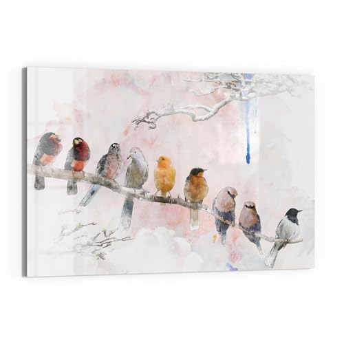 DEQORI Glas-Magnettafel | 60x40 cm groß | Motiv "Vögel auf einem Ast" | Memo-Board aus Glas | Magnetboard inkl. Magnete, Stift & Tuch für Küche & Büro | Tafel magnetisch & beschreibbar von DEQORI