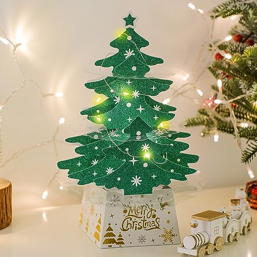 DERAYEE 3D Pop-Up light up Karte Weihnachten,Weihnachtskarte,Grußkarten Popup Klappkarte mit Weihnachtsbaum,Weihnachtswünsche, Geschenke für Kinder, Frauen,Männer von DERAYEE