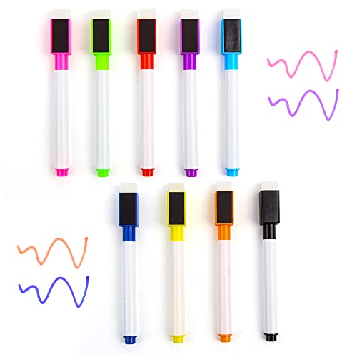 DERAYEE 9 Stück Whiteboard Marker,Dry Erase Folienstift in 9 Farben,Magnetischer Stift Boardmarker mit Radiergummi für Schule,Büro und Zuhause von DERAYEE