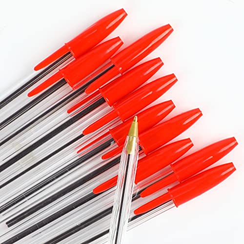 DERAYEE Box mit 30 Kugelschreibern, Biro, Kristall, Original-Kugelschreiber, mittlere Spitze (1 mm), für Schule und Büro, Rot von DERAYEE