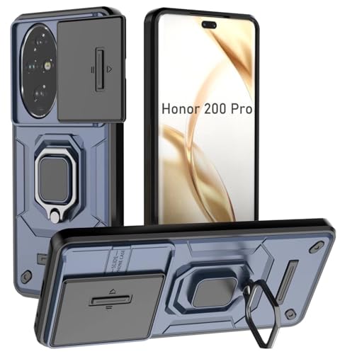 DERHAN Hülle für Honor 200 Pro, Panzerhülle mit Slide Camera [Kameraschutz], Schutzhülle Stoßfest Handyhülle mit Ring Ständer - Blau von DERHAN